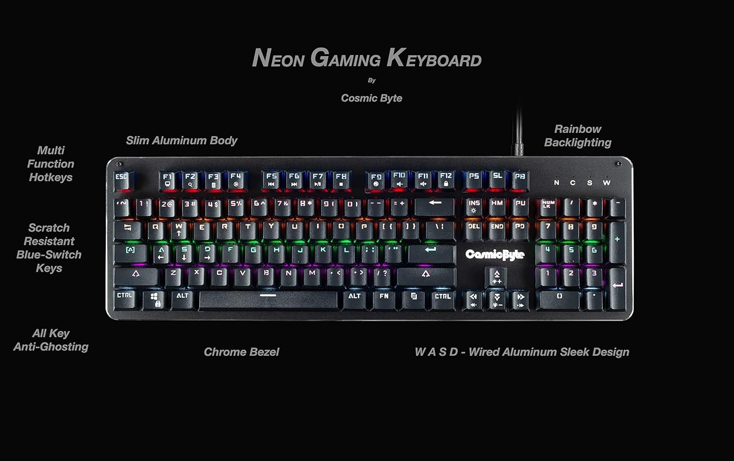 Cosmic Byte CB-GK-13 Neon Rainbow Backlit Mechanical Keyboard with Brown... - Image 4