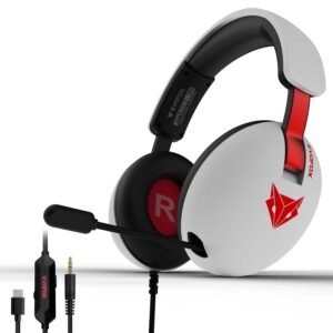 EvoFox Hyperion Gaming Headphones with Mic - White, 50mm Drivers, Retractable Mic, Wired (3.5mm + Type-C) - Open Box