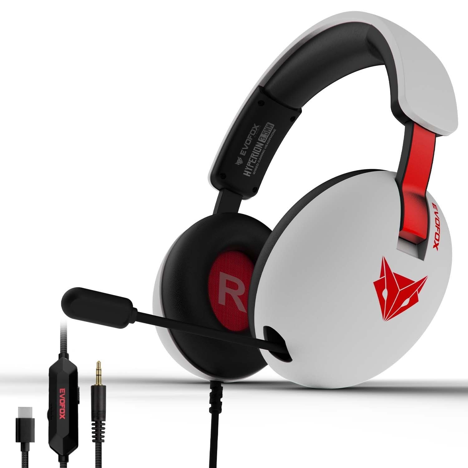 EvoFox Hyperion Gaming Headphones with Mic - White, 50mm Drivers,...