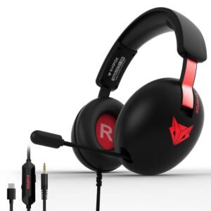 EvoFox Hyperion Gaming Headphones with Mic - Black, 50mm Drivers, Retractable Mic, Wired (3.5mm + Type-C) - Open Box