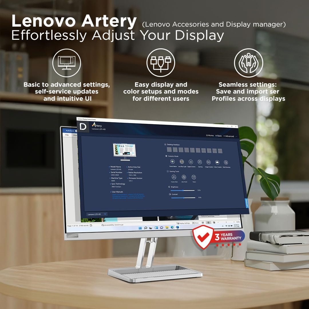 Lenovo L-Series 27-inch (68.5cm) QHD IPS Monitor| 100Hz, Speakers, Pivot... - Image 7