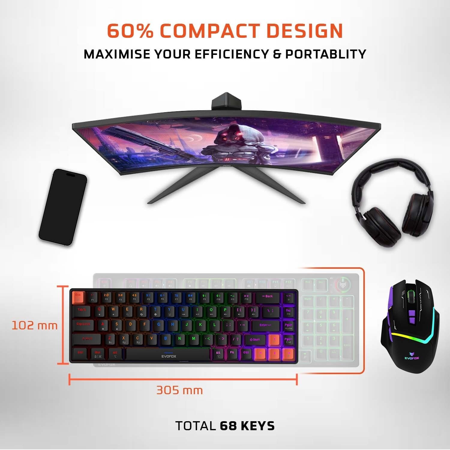 EvoFox Katana S Mini Mechanical Keyboards Wireless | Tri-Mode (3X... - Image 5