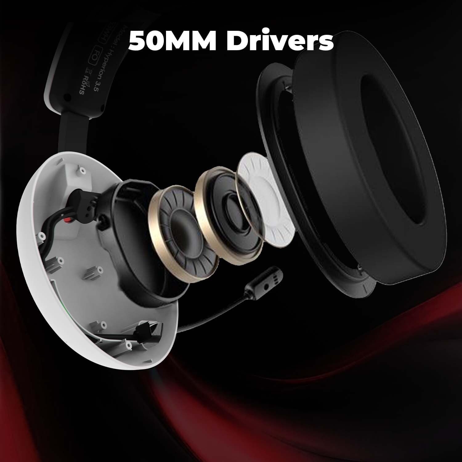 EvoFox Hyperion Gaming Headphones with Mic - White, 50mm Drivers,... - Image 3