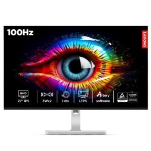 Lenovo L-Series 27-inch (68.5cm) QHD IPS Monitor| 100Hz, Speakers, Pivot Height Adjust Stand, Grey, L27q-4A - Open box