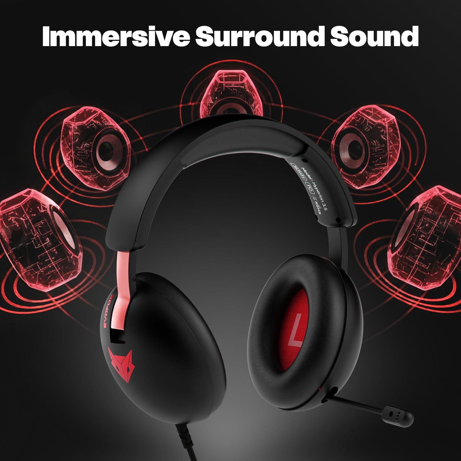 EvoFox Hyperion Gaming Headphones with Mic - Black, 50mm Drivers,... - Image 2