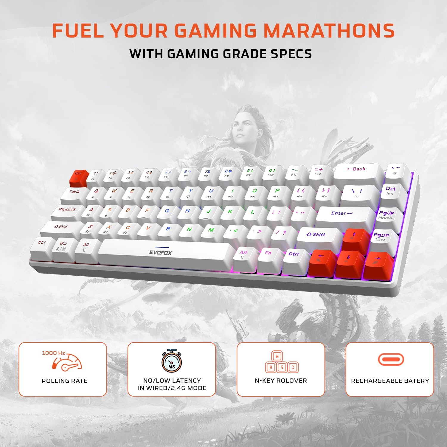 EvoFox Katana S Mini Mechanical Keyboards Wireless | Tri-Mode (3X... - Image 4