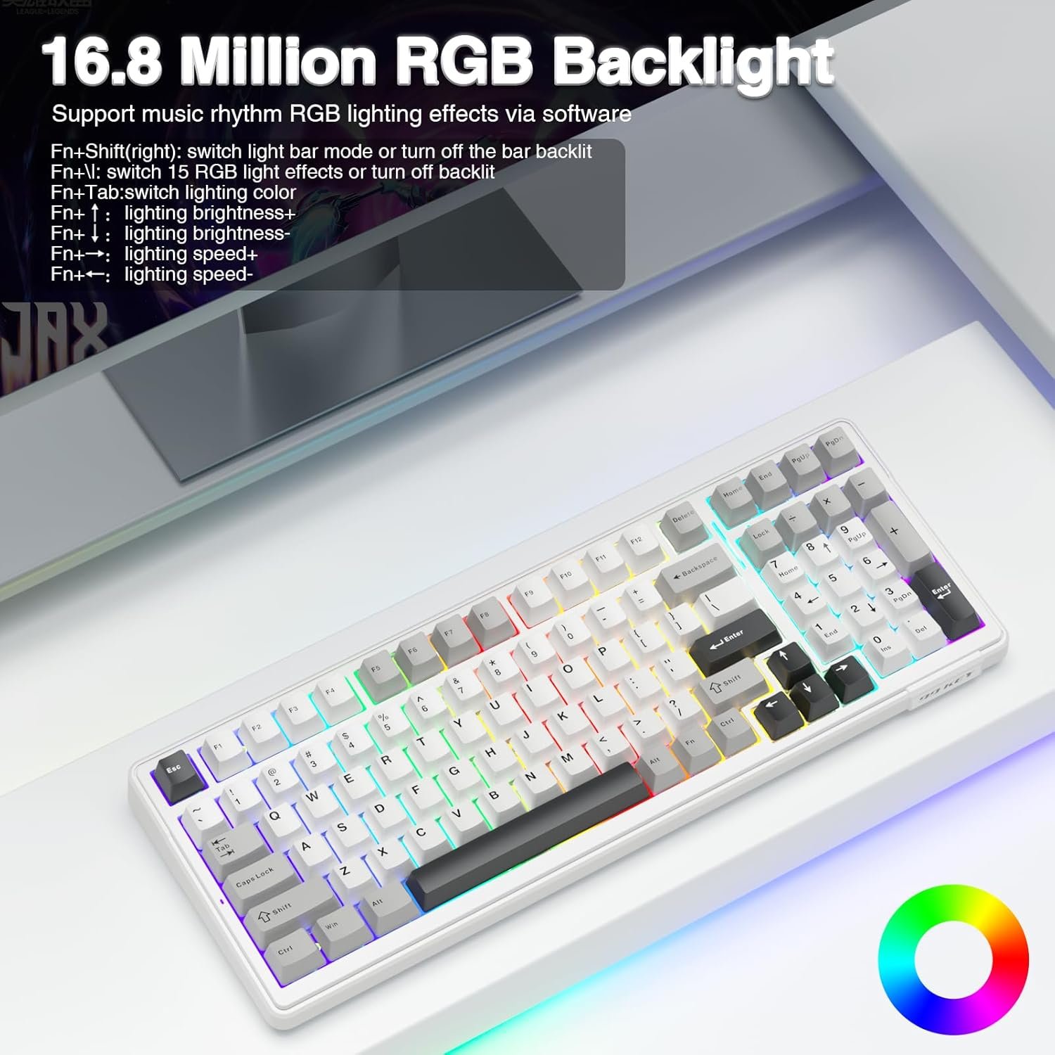 AULA F99 Wireless Mechanical Keyboard | Tri-Mode BT5.0/2.4GHz/USB-C (Gray White... - Image 7