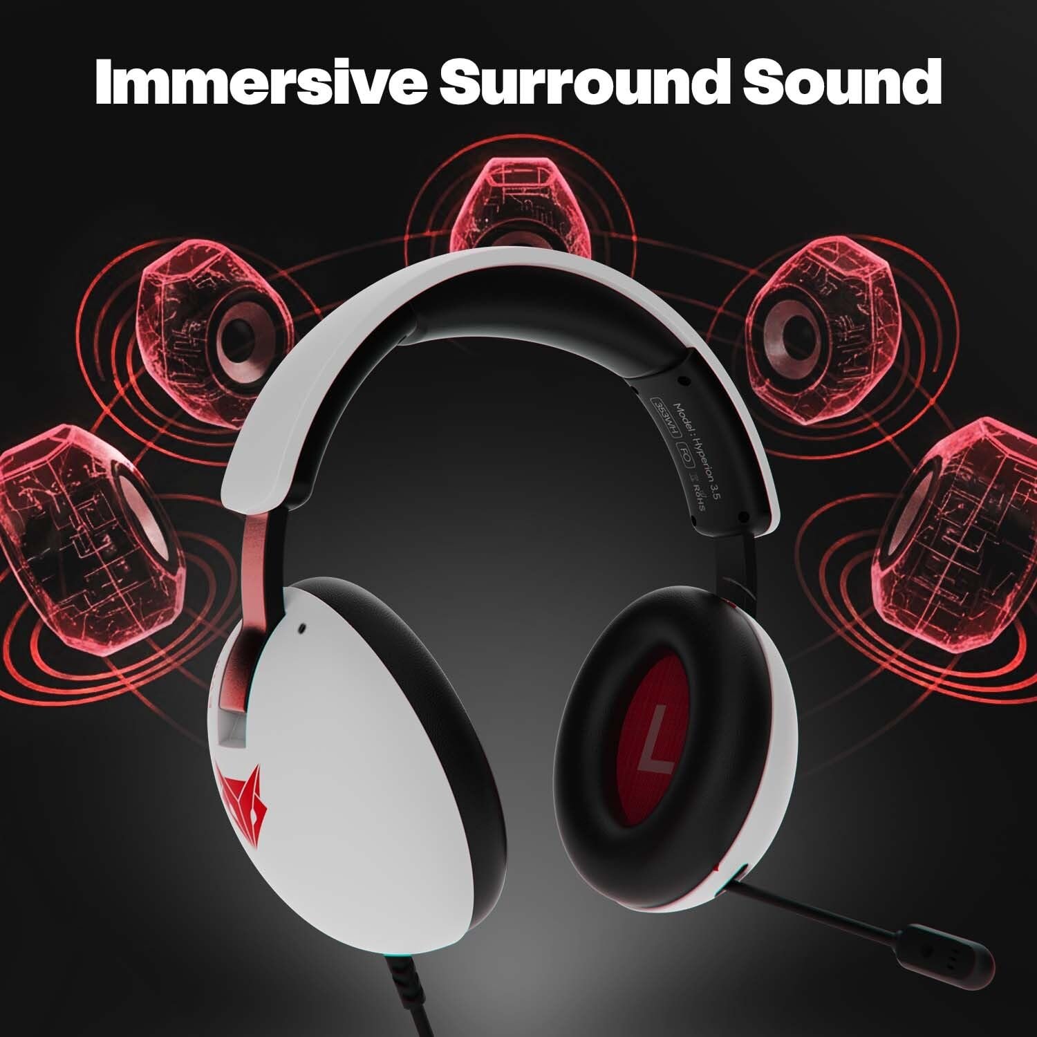 EvoFox Hyperion Gaming Headphones with Mic - White, 50mm Drivers,... - Image 2