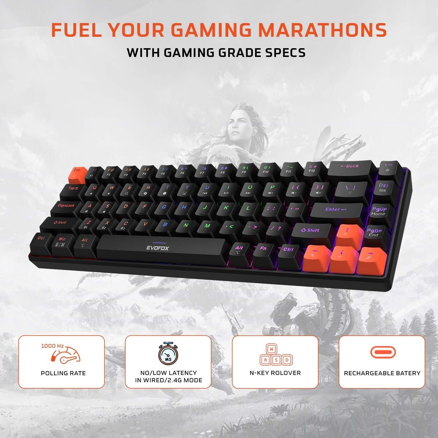 EvoFox Katana S Mini Mechanical Keyboards Wireless | Tri-Mode (3X... - Image 4
