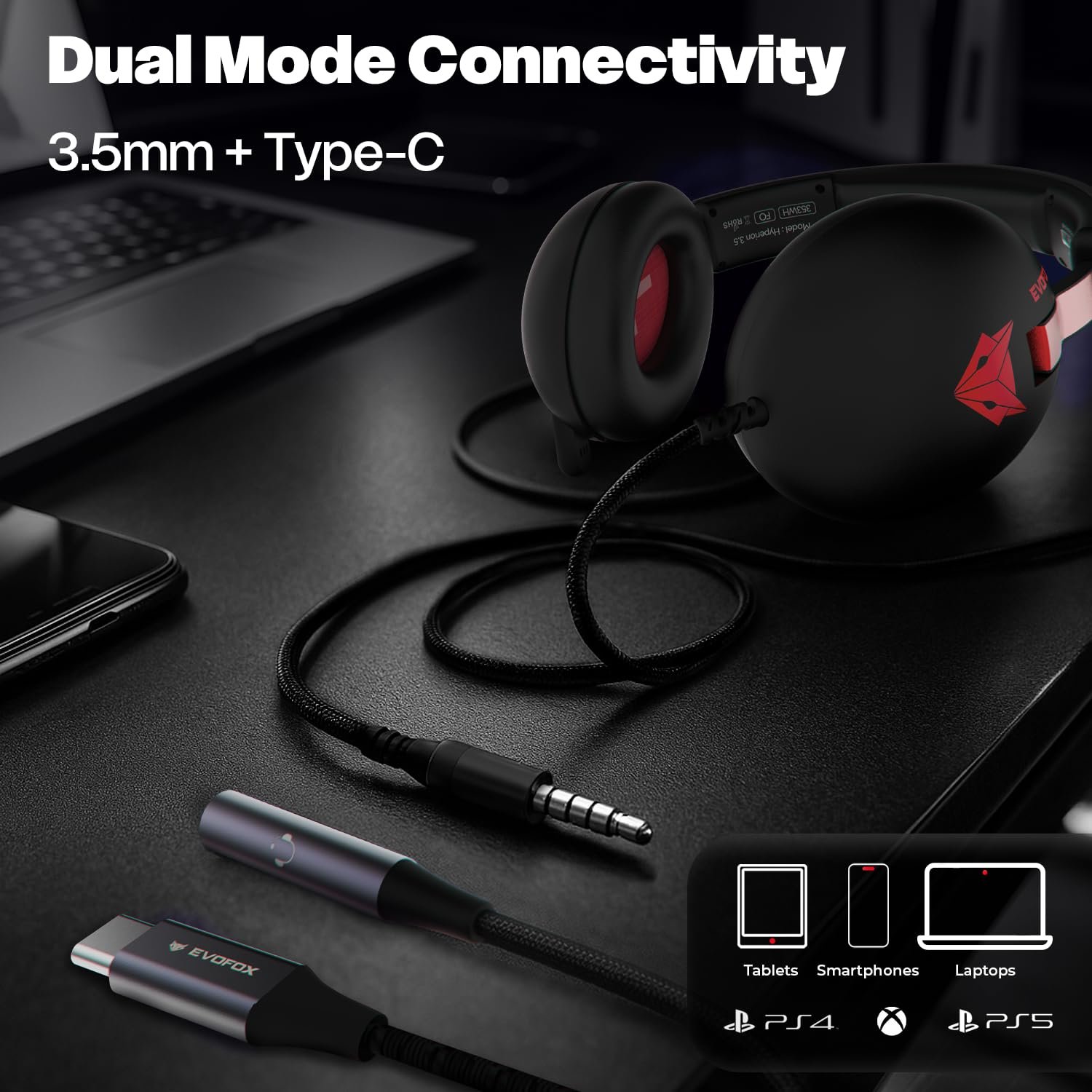 EvoFox Hyperion Gaming Headphones with Mic - Black, 50mm Drivers,... - Image 4