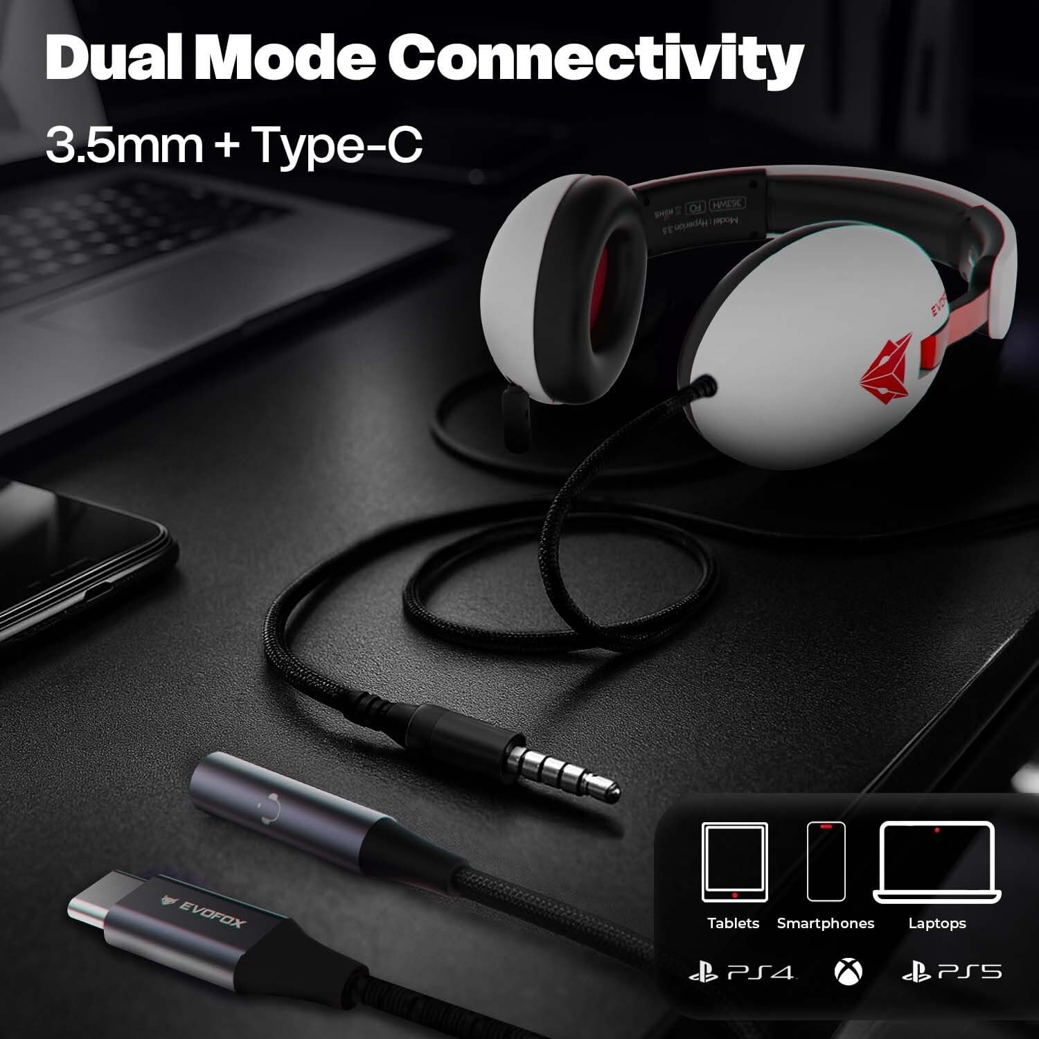 EvoFox Hyperion Gaming Headphones with Mic - White, 50mm Drivers,... - Image 6