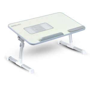 Portronics Aluminium My Buddy Plus Adjustable Laptop Table with Built-in USB Cooling Fan, Foldable Legs, Adjustable Angle for Home, Office, Working (Grey) - Open Box