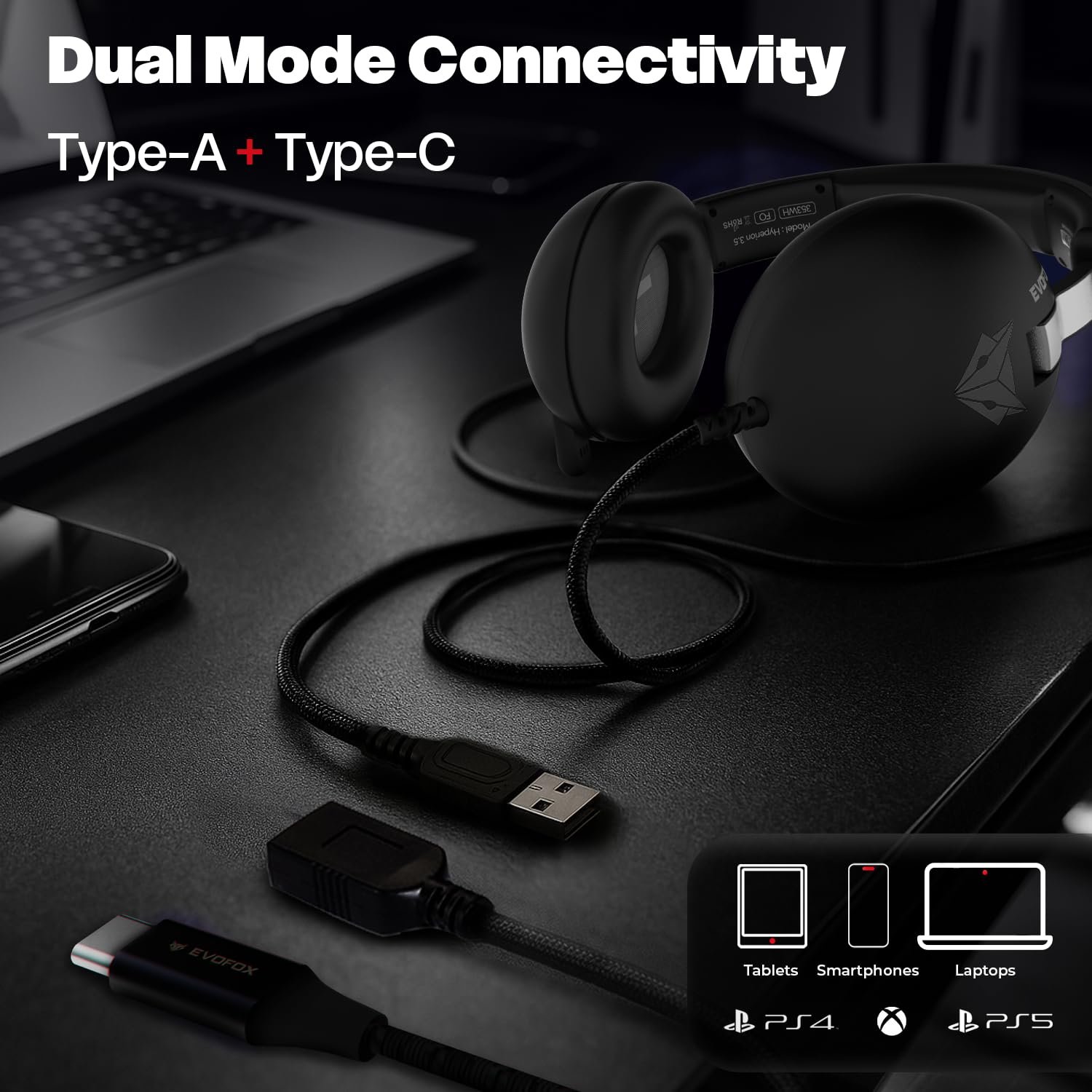 EvoFox Hyperion 7.1 Gaming Headphones with Mic - Black, 50mm... - Image 6