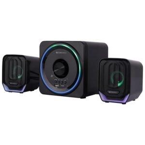 ZEBRONICS Pluto 2-2.1 Channel Desktop Speaker with 15 watts Output, Bluetooth 5.0, USB, mSD, FM, 3.5mm Jack Line Input, Inbuilt Volume Control, USB Powered, RGB Lights - Open Box