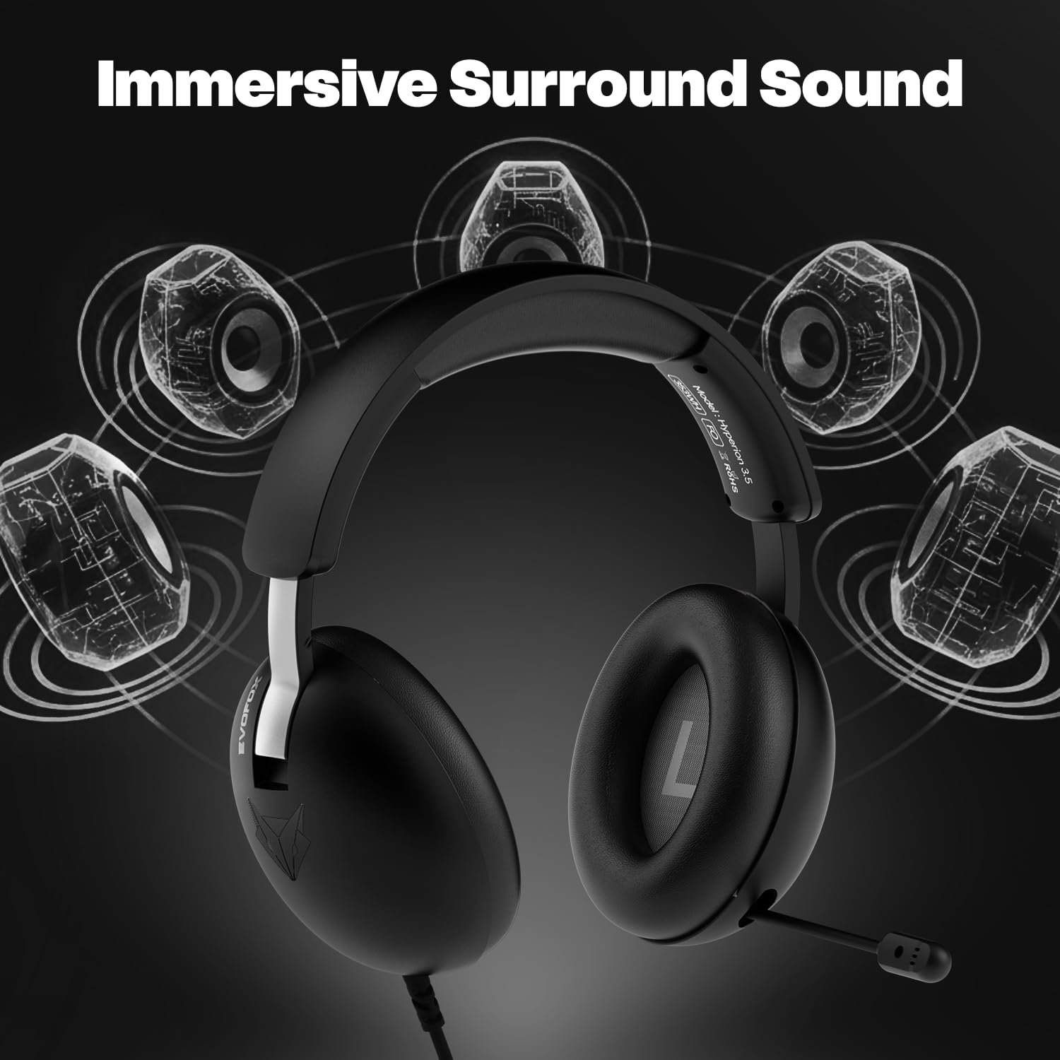 EvoFox Hyperion 7.1 Gaming Headphones with Mic - Black, 50mm... - Image 2