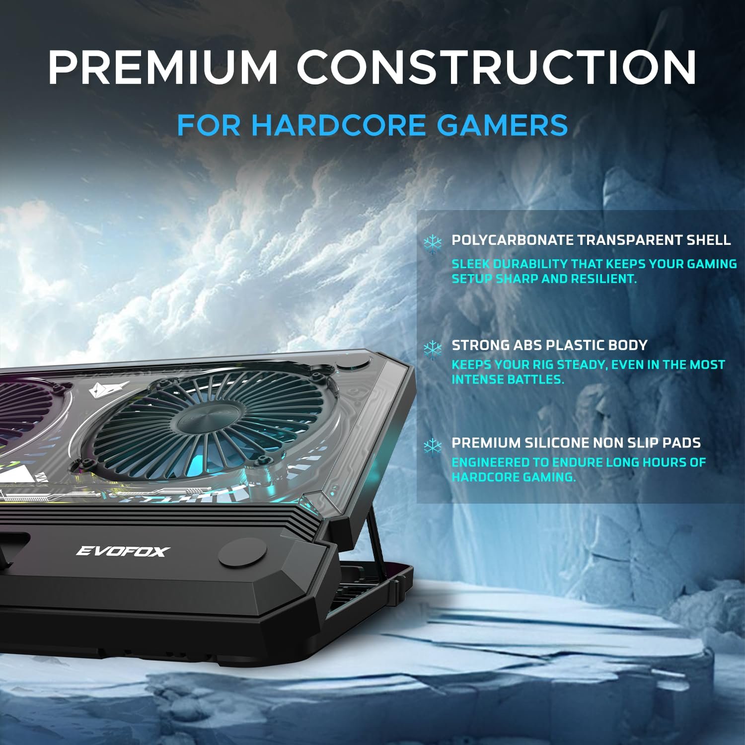 EvoFox Blizzard RGB Cooling Pad for Gaming Laptop with Transparent... - Image 3