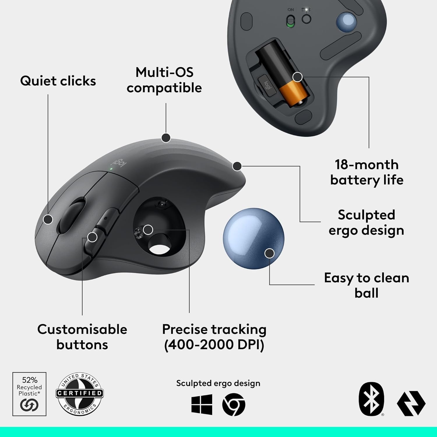 Logitech Ergo M575 Wireless Trackball Mouse - Easy Thumb Control,... - Image 6