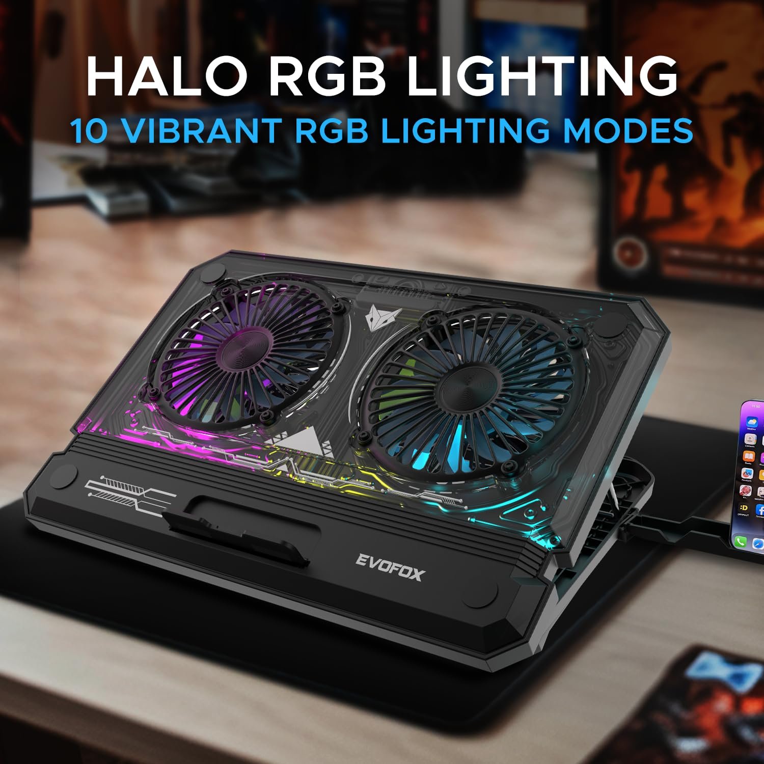 EvoFox Blizzard RGB Cooling Pad for Gaming Laptop with Transparent... - Image 2