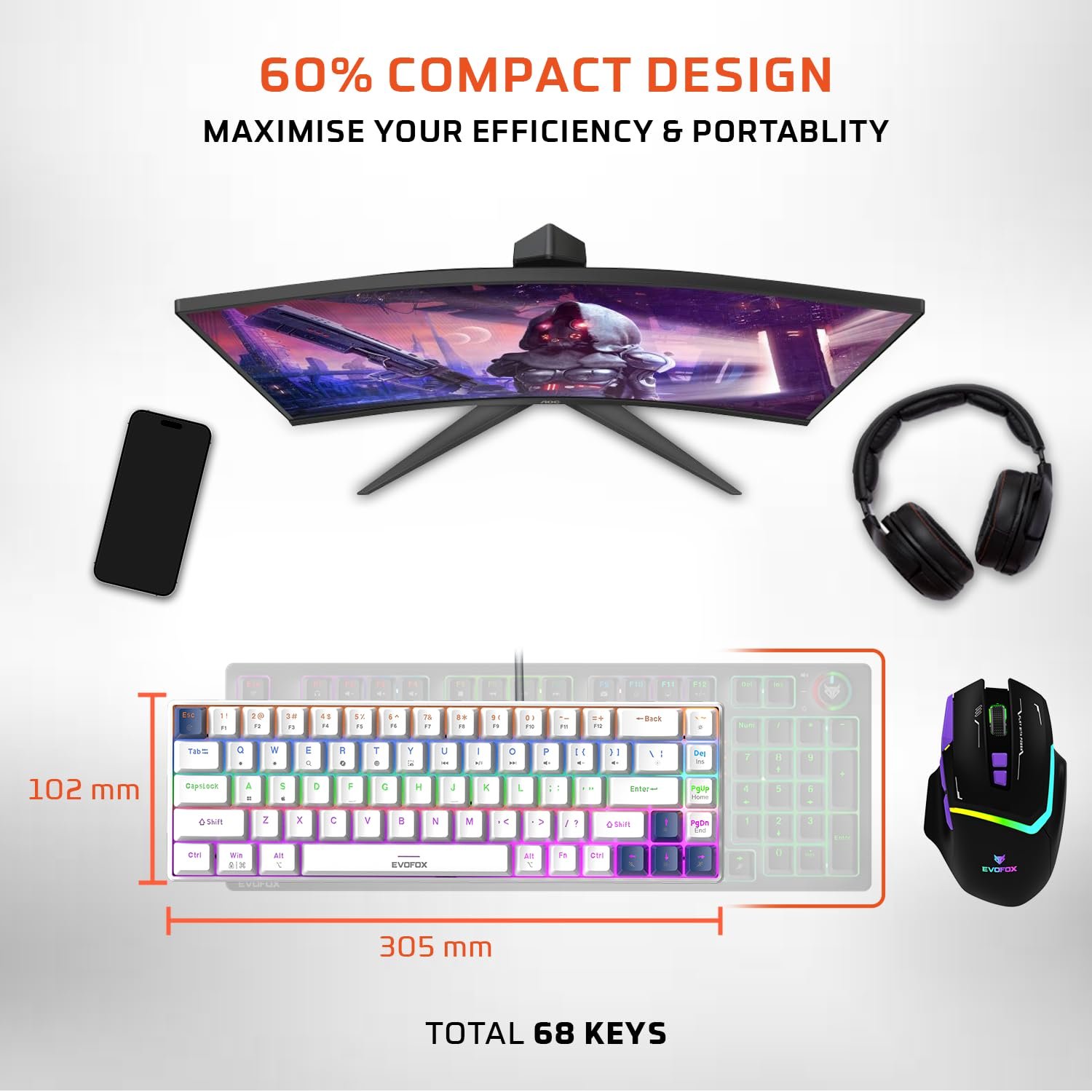 EvoFox Katana S Mini Wired Mechanical Keyboard | Hot-Swappable Silent... - Image 6