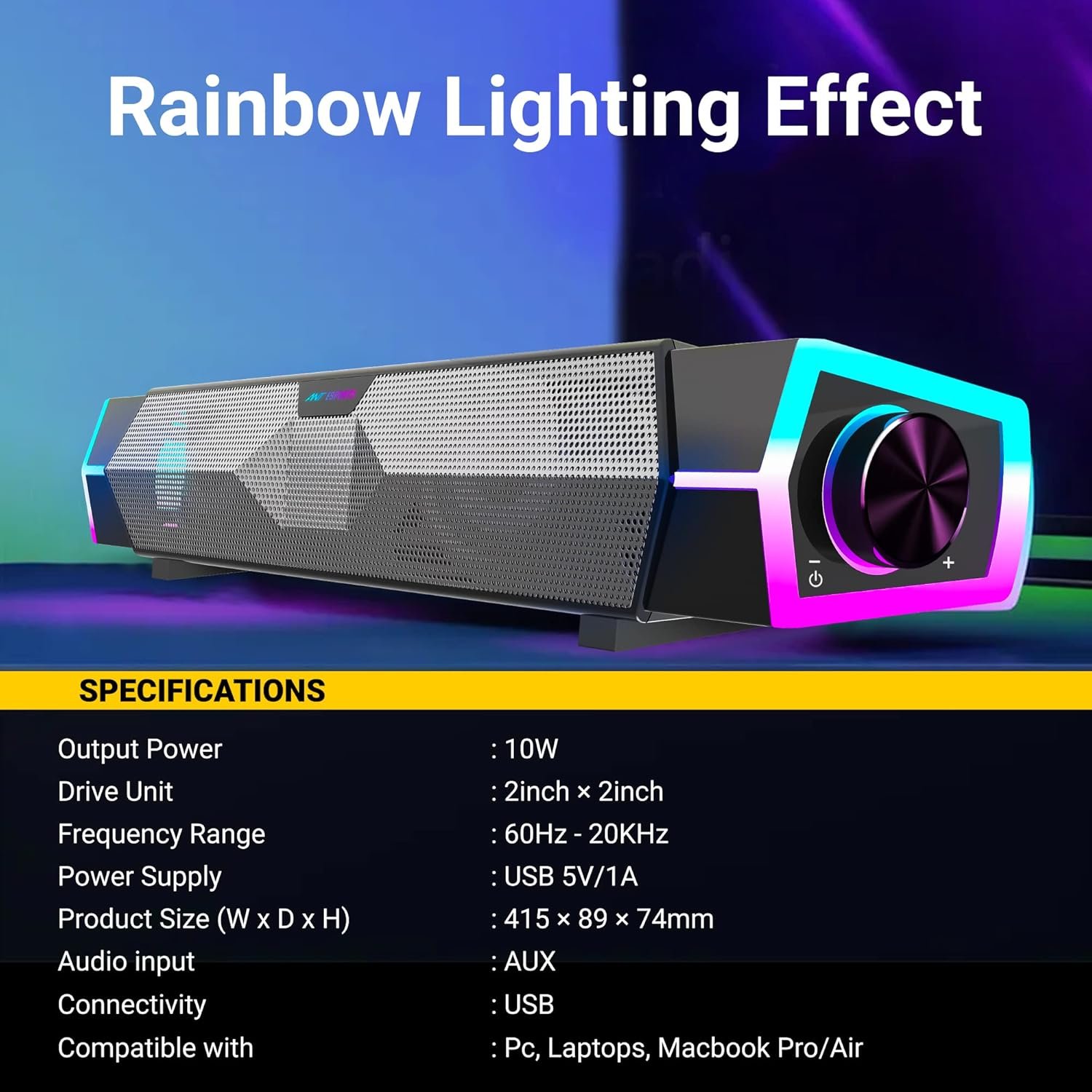 Ant Esports GS370SB Gaming Speakers for Desktop Monitor, Dynamic RGB... - Image 3