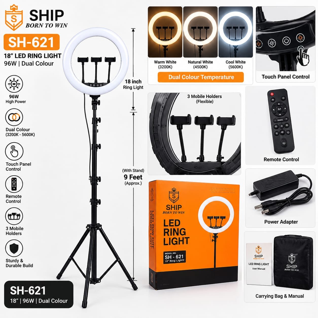 SH-621 18 Inch 96W Touch Control LED Ring Light With... - Image 3