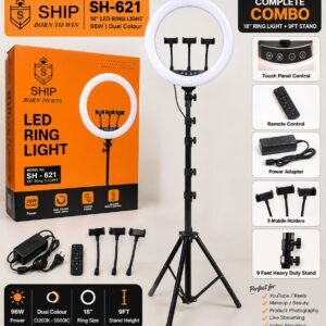 SH-621 18 Inch 96W Touch Control LED Ring Light With 9 Feet Heavy Duty Light Tripod Stand | Dual Color Temperature | Adjustable Brightness