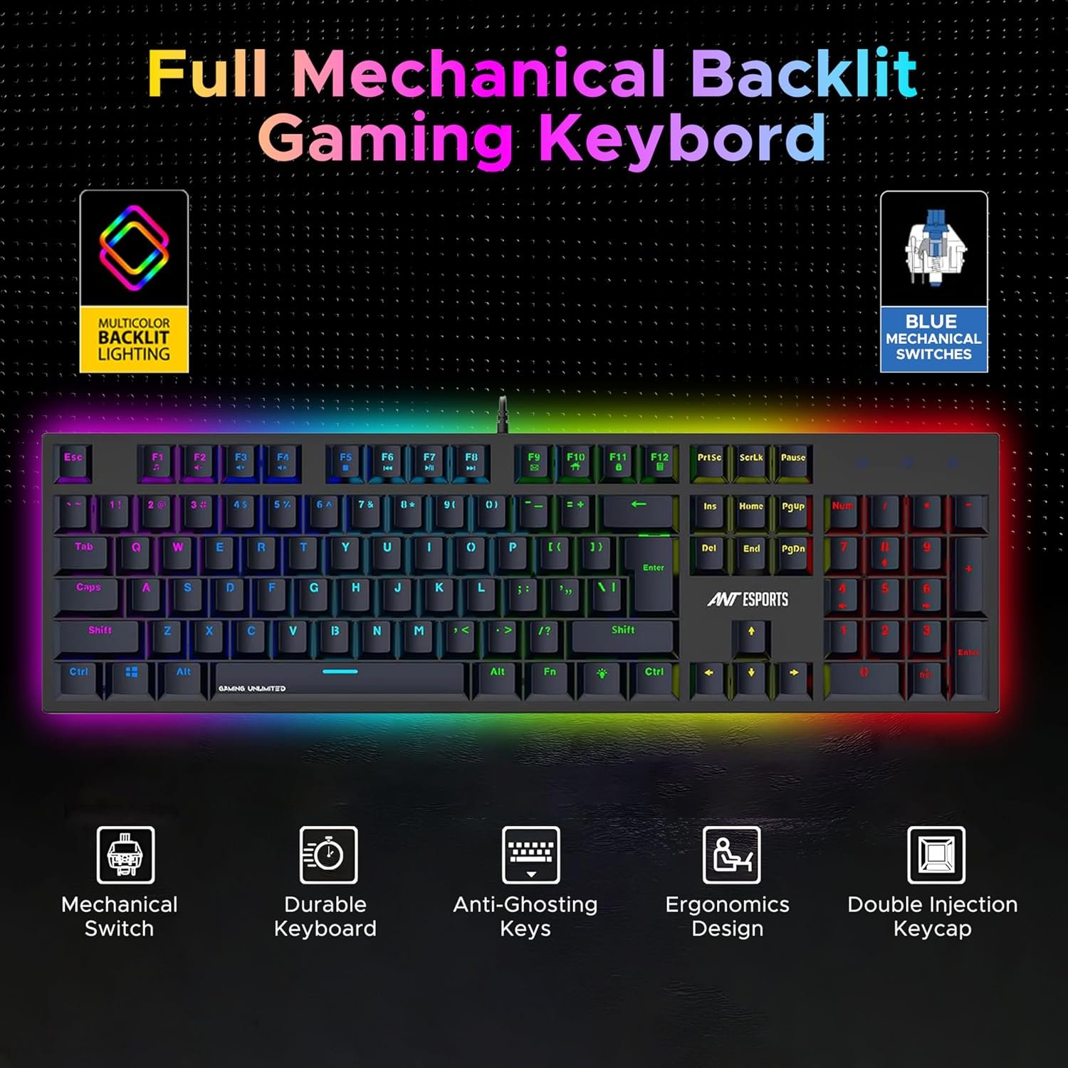 Ant Esports MK3400 V3 Pro Mechanical Gaming Keyboard RGB LED... - Image 2
