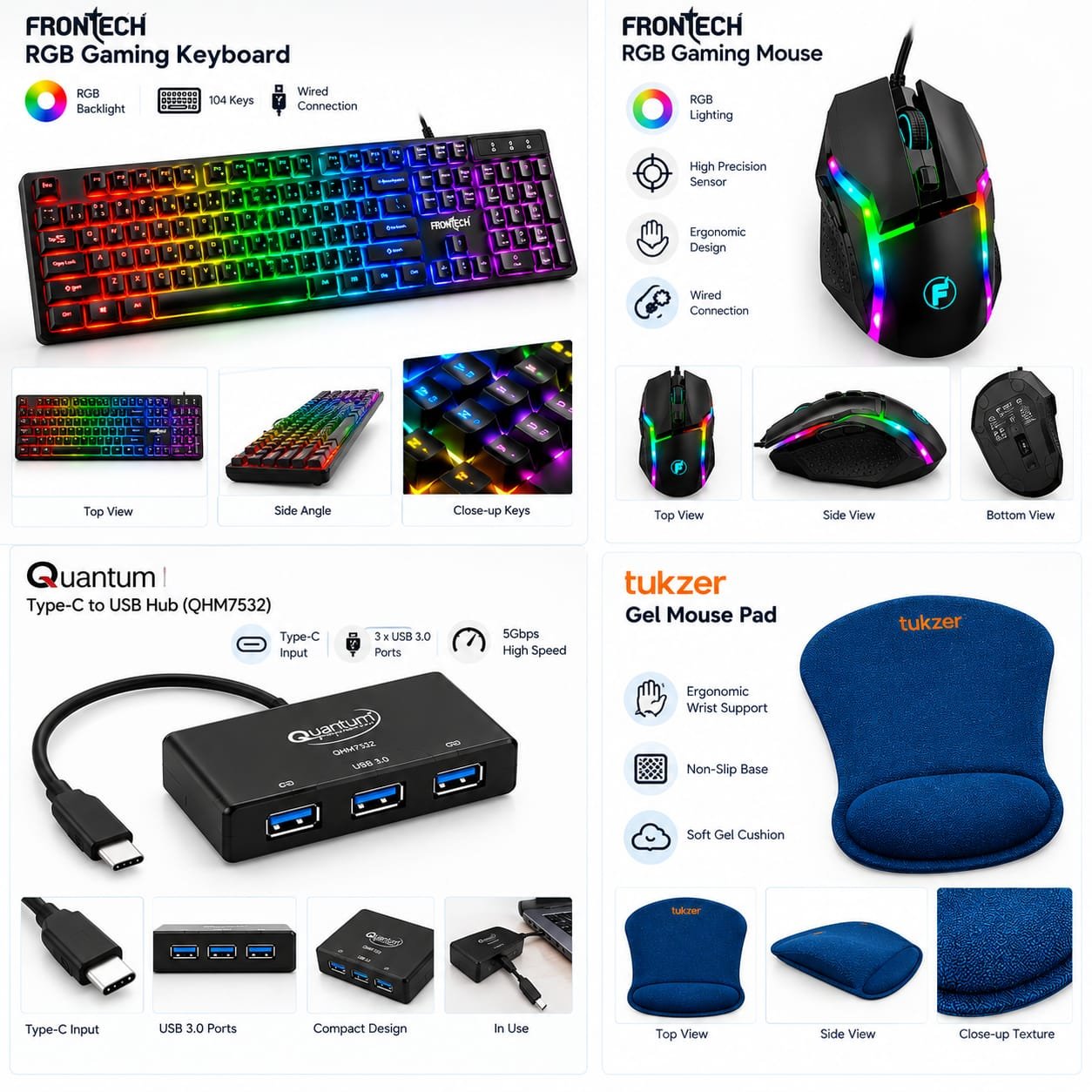 Frontech RGB Keyboard Mouse Combo with Quantum Type-C USB Hub... - Image 2