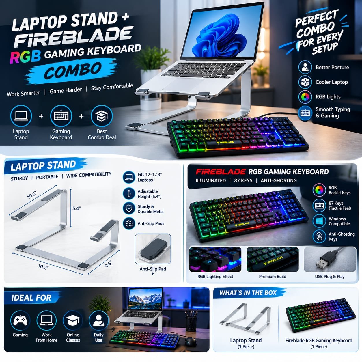 Tarkan Laptop Stand + EvoFox Fireblade RGB Gaming Keyboard Combo... - Image 3