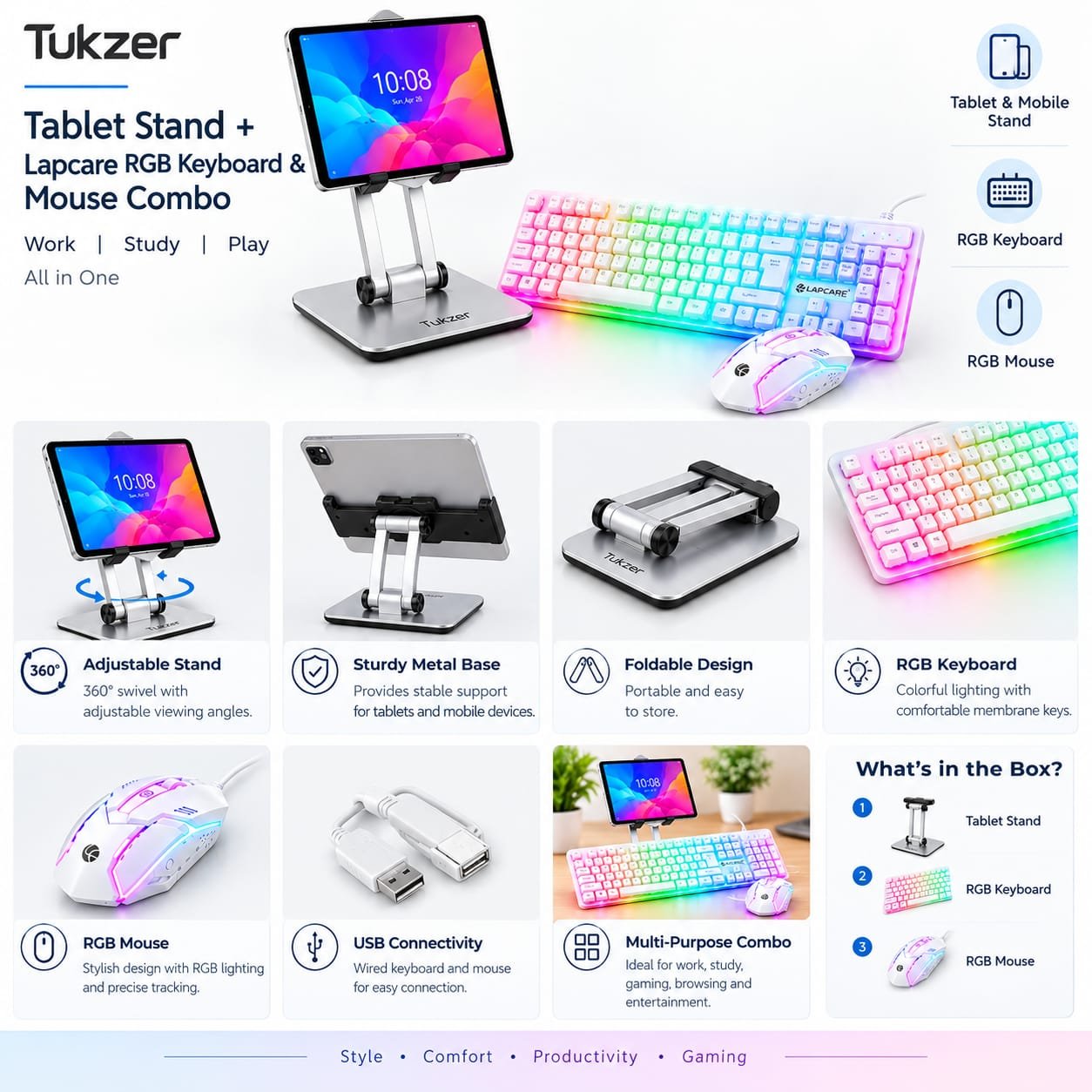 Tukzer Tablet Mobile Stand + Lapcare Rapido RGB Wired Keyboard... - Image 2