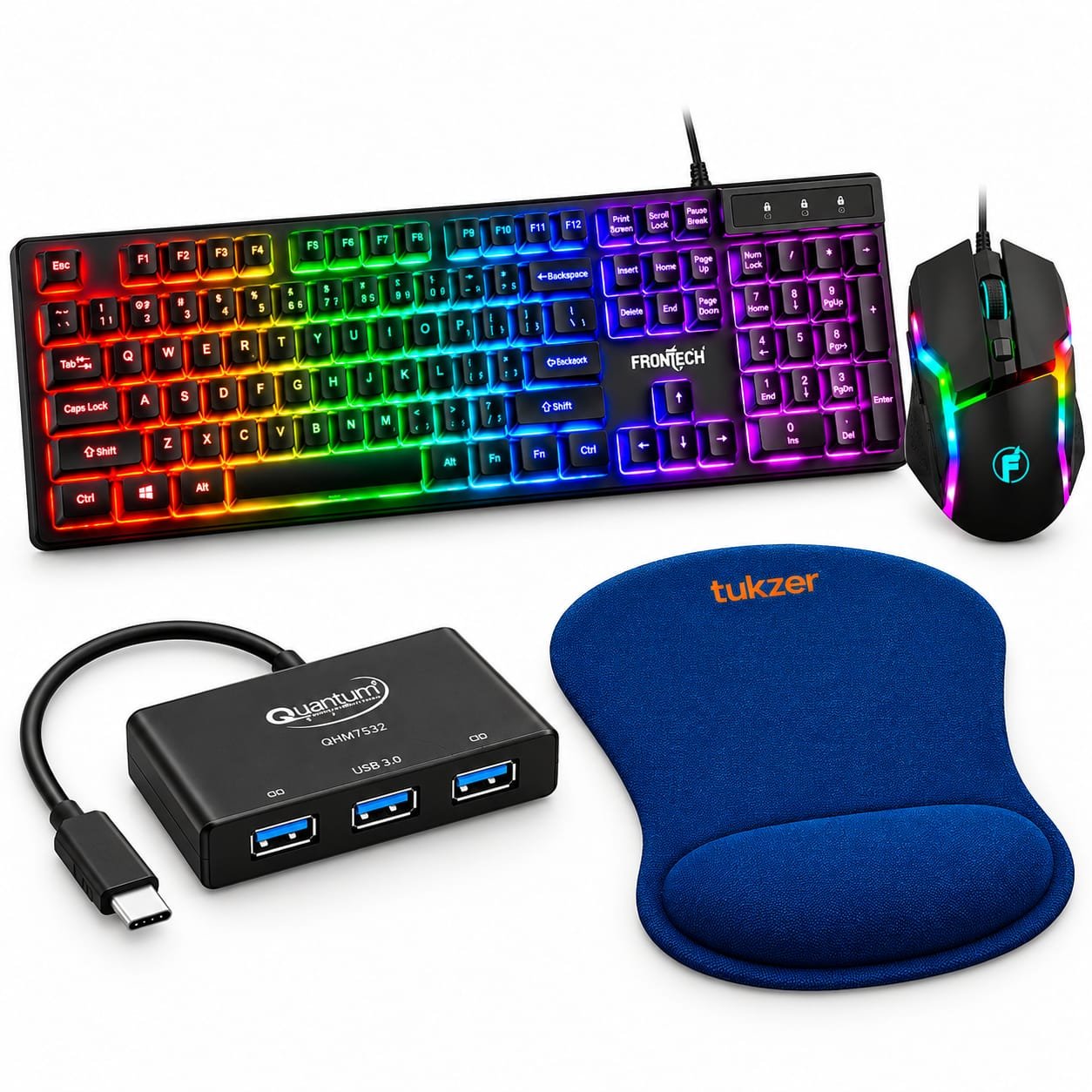 Frontech RGB Keyboard Mouse Combo with Quantum Type-C USB Hub...