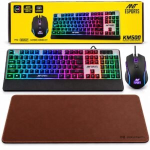 ANT ESPORTS KM500 RGB Gaming Keyboard & Mouse Combo with DailyObjects Brown Premium Desk Mat Combos Offer