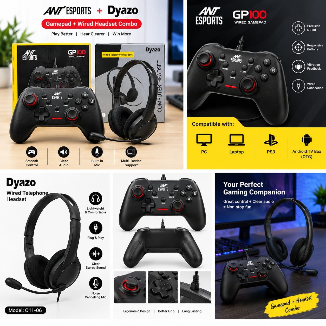 ANT Esports GP100 Gamepad + Dyazo Wired Headset Combo for... - Image 2