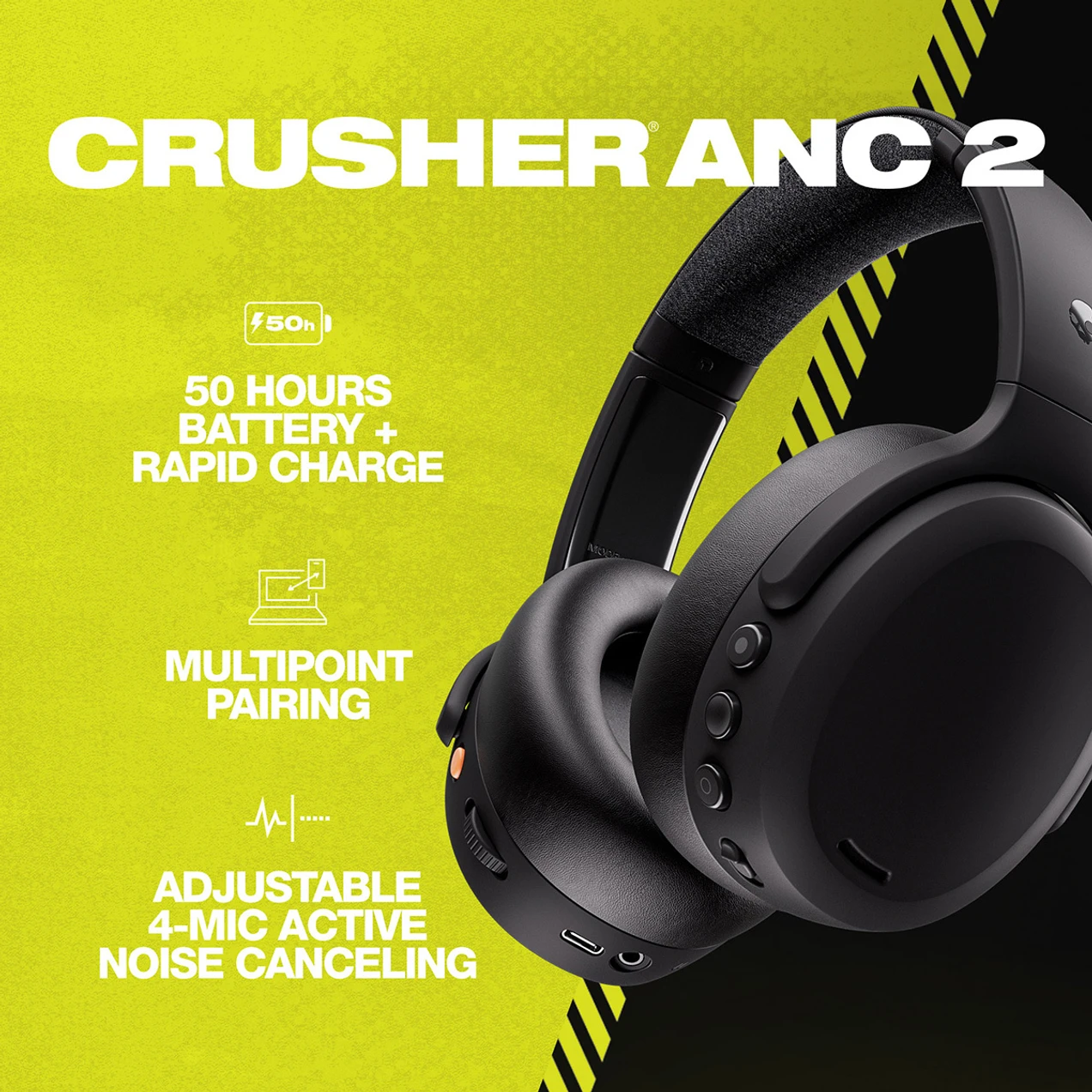 Skullcandy Crusher ANC 2 Wireless Bluetooth Over-Ear Headphones with Active... - Image 3